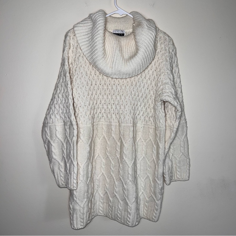 Express Tricot Vintage 90’s Cable Knit Cowl Neck Sweater Sweater Dress Italy Med - Picture 11 of 14